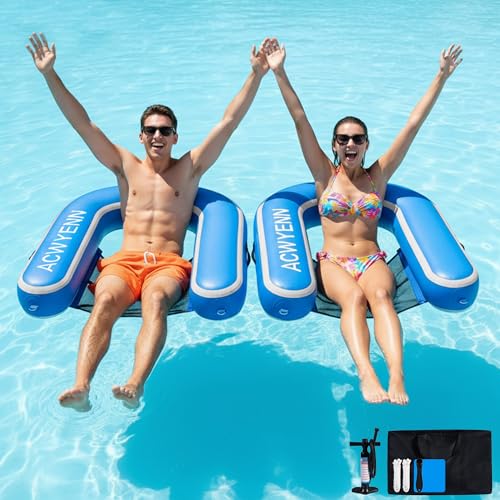 ACWYENN Inflatable Hangout Chair, Floating Pool Chair, Lounge Chair, Lake Floats (2 Packs-Dark Blue)