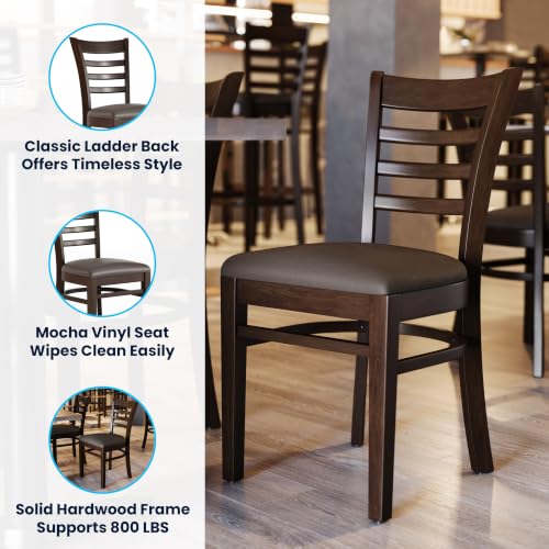 Image of Flash Furniture Hercules Ladder Back Wood Chair - Vinyl Seat, Walnut /Mocha