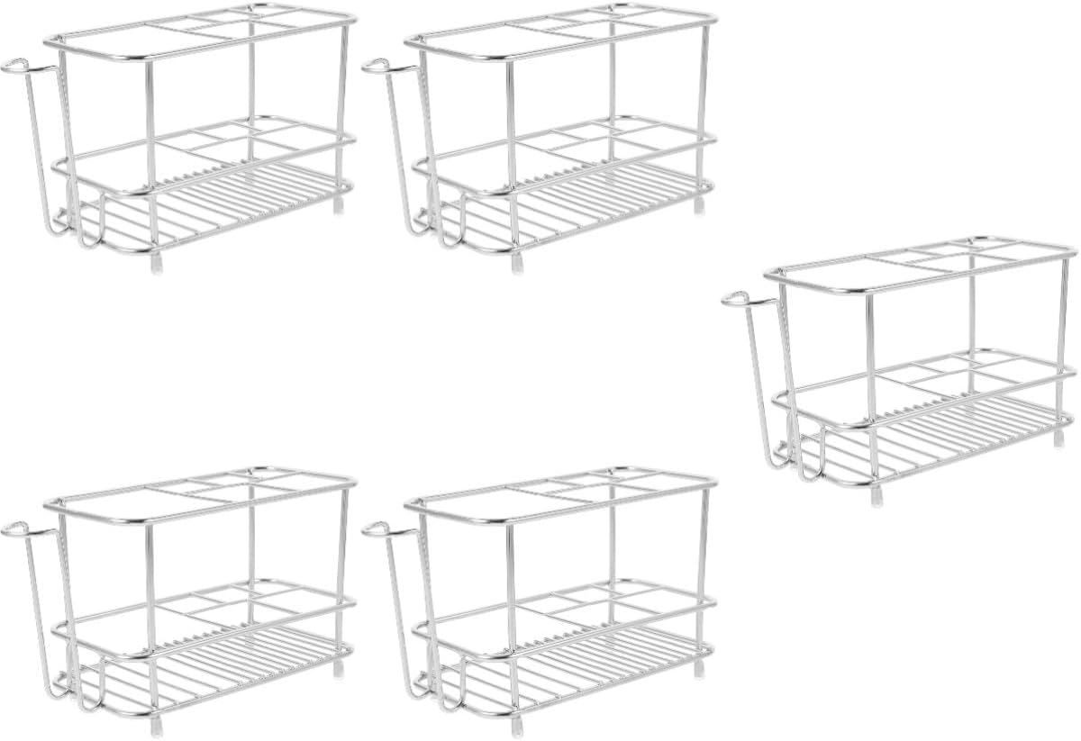 Cabilock 5pcs Stainless Steel Toothbrush Holder Multi-functional Bathroom Organizer Space-saving Design for Toothbrushes and Toothpaste Compartment Storage