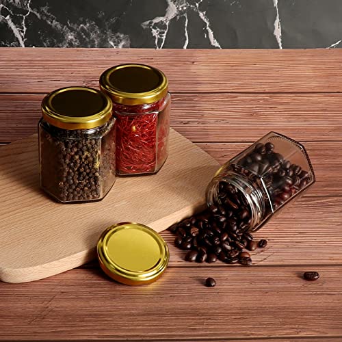 Yishik 20 Pack 6 oz Hexagonal Glass Jars with Gold Lids, 180ml Glass Canning & Jam Jars for Honey, Spices, Food Storage, Nuts, Fruit & Handmade Desserts - Image 5