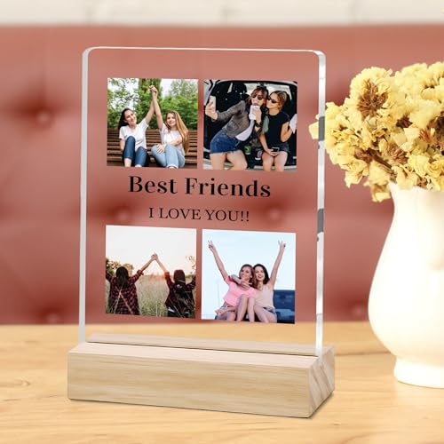 Image of Giftplease Customized Friends Plaque with Wooden Stand | Personalized Photo Frame with Quote | Best Friend Birthday Gift, Farewell Gift, Friendship Day Gift for BFF Keepsake Room Decor FR 05