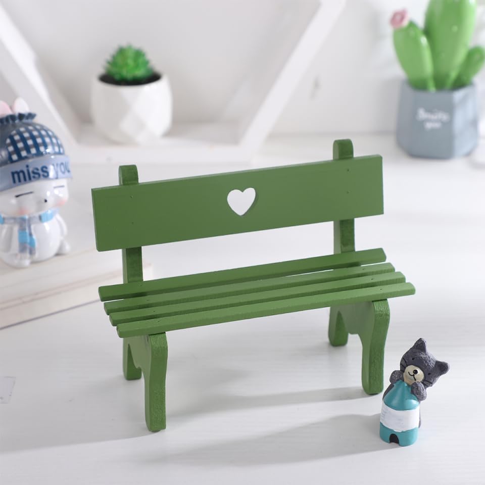 Image secondaire de VOSAREA Miniature Banc de Jardin en Bois Petit Meuble pour Maison de PoupéE 16.5x12.5cm Minuscule Chaise Verte Micro Paysage Jar