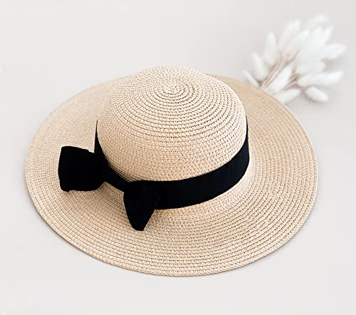 ModParty Girls Beach Hat | Straw Sun Hat with Black Ribbon Bow | Little Girls Summer Hat | Flower Girl Gift Idea | Birthday & Holiday Present | Tropical Beach & Pool Accessory for Kids2