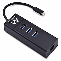 Ewent EW1141 Hub USB C, 3 Porte USB 3.0 e Adattatore LAN 1000 Mbps Gigabit Ethernet RJ45