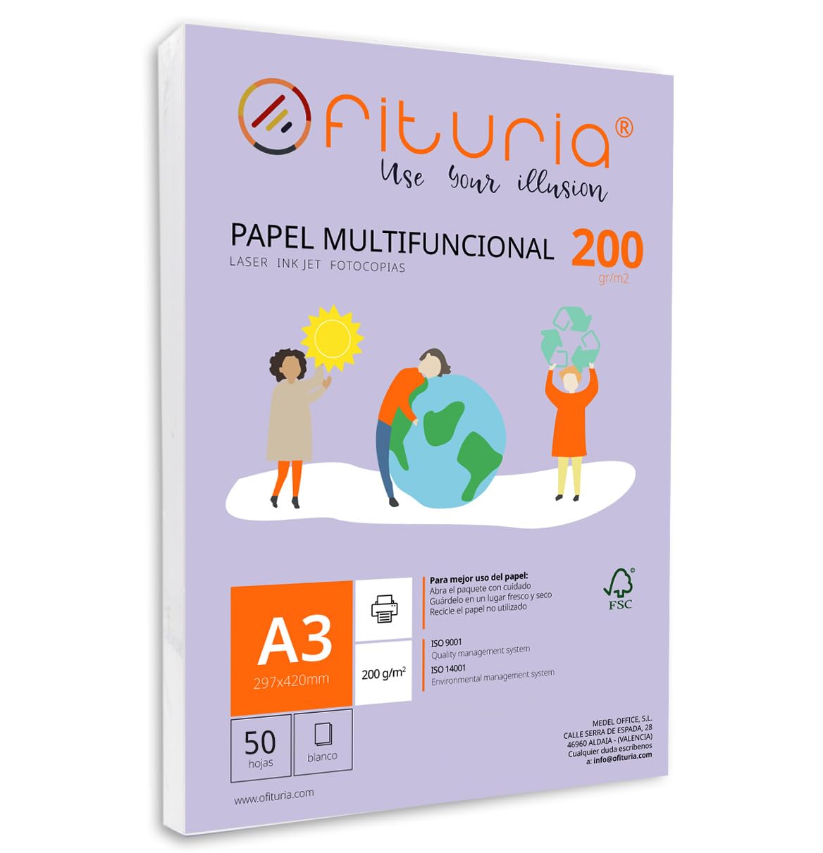 A3 200 g Paper Pack with 50 White Sheets, Multifunctional Paper for School Use and Work Environments - Ideal for Laser, Inkjet or Copiers - Ofituria