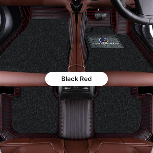 Image of Autofurnish Premium 9D Car Mat Full Set for Mahindra XUV 3XO (Automatic) 2024 || Luxury Leather Dual-Stitch Full Set 9D Car Floor Mat || 100% Waterproof || Color : Black Red