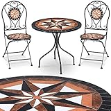 ESTILO MEDITERRANEO: El Juego de bistró de la marca Deuba, embellecerá sus ambientes. Ya sea para el interior de su hogar como también en el jardín, patio o terraza, el juego de jardín con incrustaciones de mosaicos, hecho a mano, lucirá de maravilla.