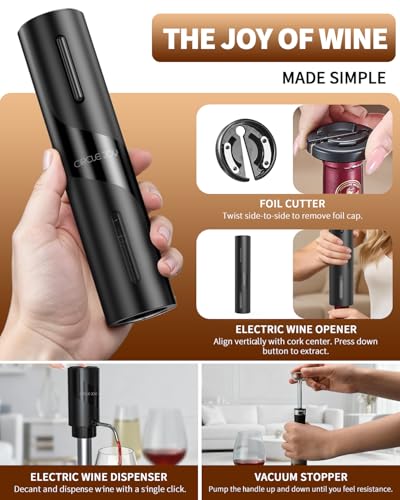 Image of CIRCLE JOY 5-in-1 Electric Wine Bottle Opener Set, Rechargeable Wine Opener Kit, Cordless Wine Gift Set with Foil Cutter, Electric Aerator & Pourer and Vacuum Stopper for Wine Lovers, Black