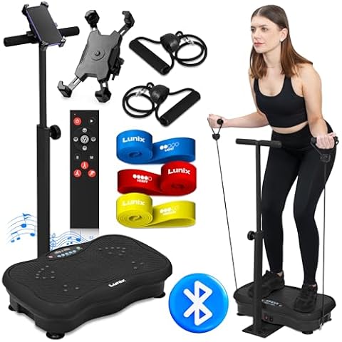 Lunix LX18 Whole Body Vibration Plate with Handles & Magnetic Acupoints, Power Plate Vibration Platform, Vibration Plate for Lymphatic Drainage, Vibrating Exercise Machine, Includes Phone Holder Cover