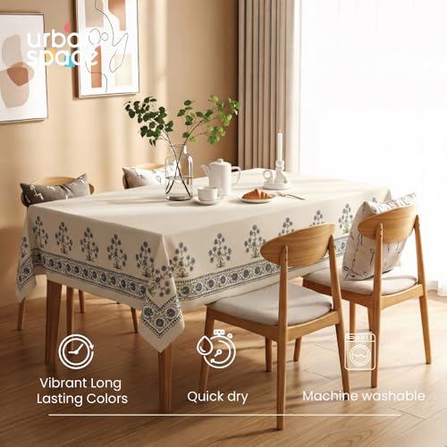 Image of Urban Space Sicilia Table Linen Collection - Premium Water & Stain Resistant Dining Table Cover for 4 Seater, Anti Skid Table Cloth for Center Table (Indigo Day, 4 Seater 52 inch x 72 inch)