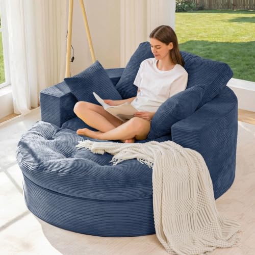Image of MAXYOYO Oversized Round Chaise Lounge Sofa, Boneless Chair with Ottoman
