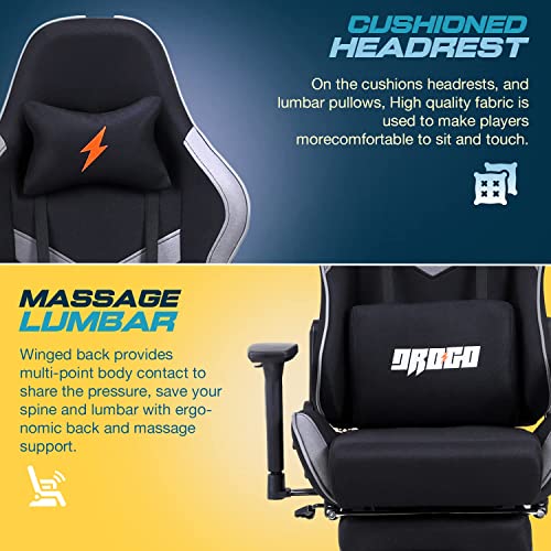 Image of Drogo Ergo Plus Ergonomic Gaming Chair with Footrest, Breathable Fabric, Adjustable Seat & 3D Armrest | Head & Massager Lumbar Support Pillow | Home & Office Chair with Full Recline Back (Pro Black)