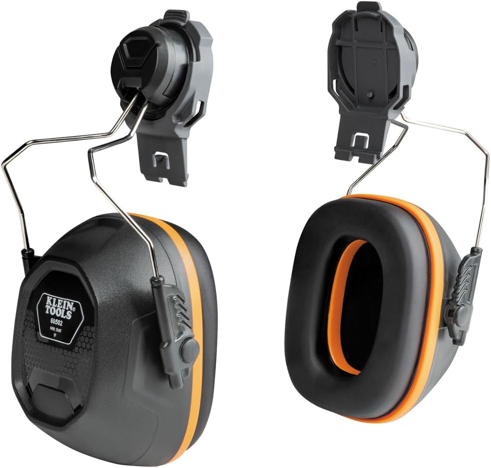 Klein Tools 60502 Ear Muffs with Hard Hat Full Brim Attachment, 26dB NRR, for Construction, Manufacturing, Maintenance, Woodworking
