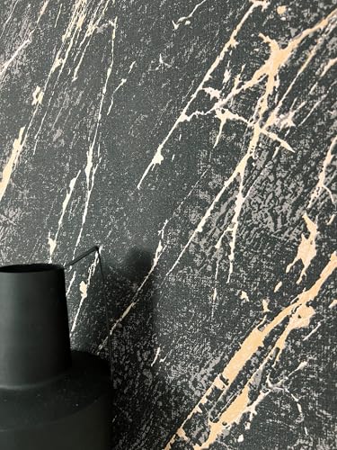 NEWROOM Papel pintado Negro Mármol Tejido no Tejido - Moderno Oro Gris Metálico Óptica 3D