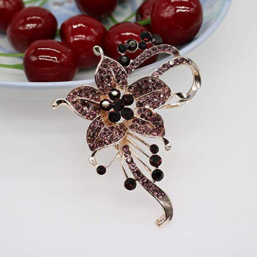 Flower Crystal Brooches Pins Fashion Beautiful Created Dark Red Rhinestone Floral Brooch Good Idea For Party Dance Wedding Banquet For Elegant Women Girl(Plum Crystal Flower Brooch) #TOP5