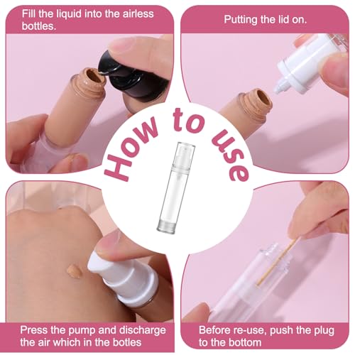 10 Pack Empty Airless Pump Bottle,Refillable Cosmetic Travel Size Pump Bottles Vacuum Press Lotion Dispenser for Foundation, Cream, Shampoo(10Ml)4