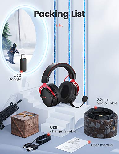 Mpow Air 2.4G Wireless Gaming Headset for PS5/PS4/PC Computer Headset with Dual Chamber Driver,Upto 17 hours of Use, Noise Cancelling Mic, 3D Bass, Ultra Light Over-Ear Gaming Headphones for Switch