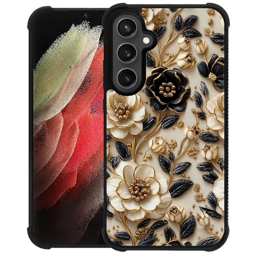 ZHEGAILIAN Case for Samsung Galaxy S23 FE | Shockproof 4 Corner Air Cushion + Soft TPU Bumper with Anti-Slip Grip & Stylish Pattern for Men Boys & Woman Girls | Black and White Flower