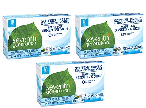 Seventh Generation - Free & Clear Natural Fabric Softener Sheets - 80 Sheets (Free & Clear - 3 Pack)