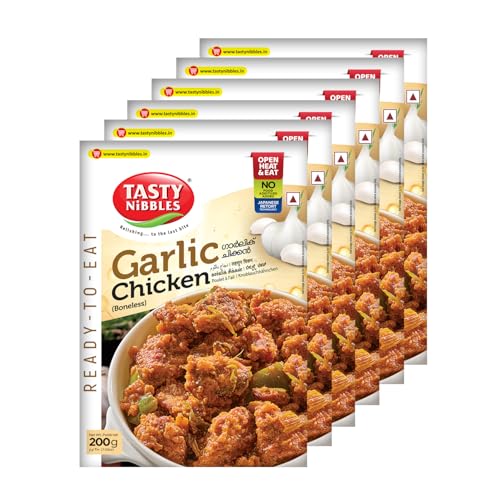 Image of Tasty Nibbles Ready to Eat Garlic Chicken 200g [Pack of 6]| Open Heat & Eat | Non-Vegetarian | No Added Preservatives | Japanese Retort Technology