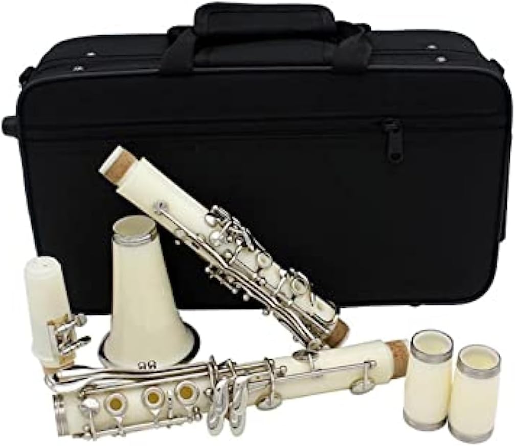 B Flat Clarinet Instruments Set-17 Nickel-plated Keys White Beginner Clarinet,ABS Material Fit for Students School Band Adult Orchestra with Carrying Case,Mouthpiece,Gloves,Cleaning Kit
