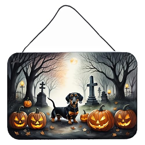 Caroline's Treasures DAC2037DS812 Dachshund Spooky Halloween Wall or Door Hanging Prints Aluminum Metal Sign Kitchen Wall Bar Bathroom Plaque Home Decor, 8x12, Multicolor