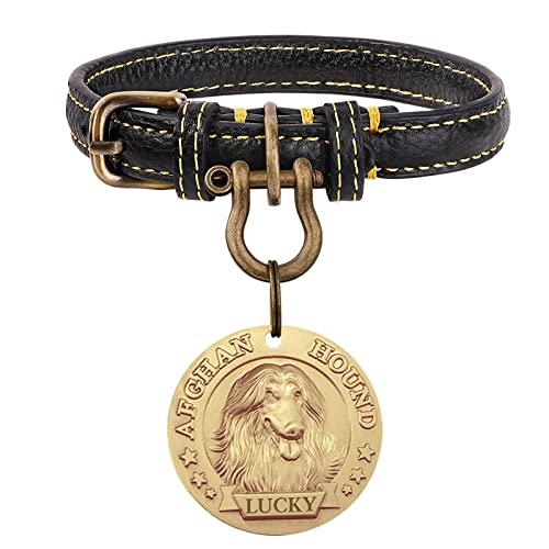 Personalized Dog Leather Collar & ID Tag Set - Afghan Hound