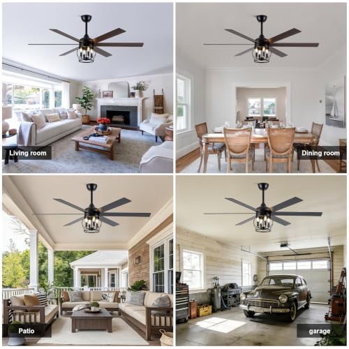 Image of 60 inch Farmhouse Ceiling Fan with Lights Remote Rustic Ceiling Fan