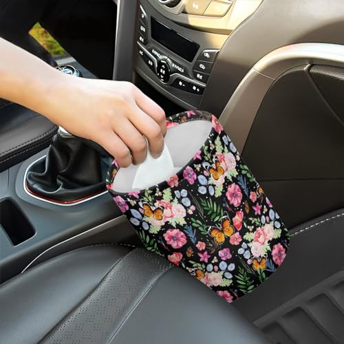 Image of Butterfly Floral Car Trash Can, Cute Portable Collapsible Waterproof Trash Bag for Cars