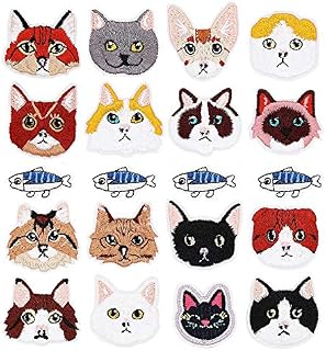 Woohome 20 PCS Cat and Fish Iron On Patches Assorted Cute Kitten Mini Cats Sew On Patches DIY Decoration or Repair, Embroidered Appliques for Clothing Backpacks Jeans T-Shirt Caps Shoes