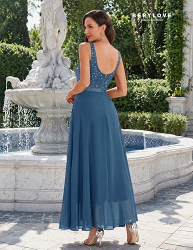 Image of BeryLove Sequin Dress for Woman Vintage A Line Wedding Formal Swing Mesh Dress Sleeveless Cocktail Maxi Gowns