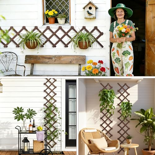 Image of Expandable Garden Trellis, 13 inch x 68 inch Trellis for Climbing Plants Outdoor, Wooden Lattice Fence Wall Panel Lattice Panels for Outside, for Climbing Plants Vine Ivy Rose Cucumbers Clematis (1PCS)