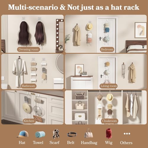 LINFIDITE 18 Pack Over The Door Hat Organizer for baseball caps Cap Halter Tür Hut Racks, Baseball Cap Halterung Schrank hängende Einstellbare Huthalter,für Schals Handtaschen Handtücher Kleidung Weiß
