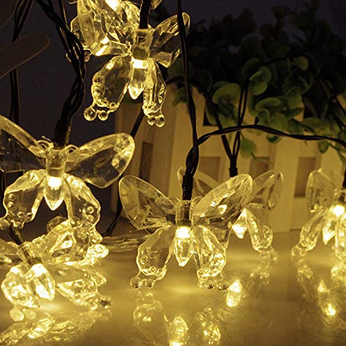 AOTOVOBOBO Butterfly Solar String Lights Outdoor 23 Ft 50 LED Waterproof Fairy Firefly Flicker Lights with 8 Lighting Modes for Garden Yard Lawn Patio Grass Wedding Christmas Decoration (Warmwhite)