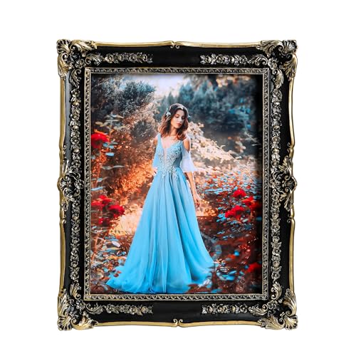 Satmole Black 8x10 Vintage Picture Frame - Elegant Gold Ornate Antique Fancy Picture Frames with Glass Front Tabletop & Wall Display