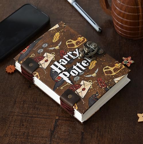 Image of Handmade Harry Potter Journal with Lock (5x7 Inches) | Recycled Paper Diary for Fans | Eco-Friendly Magical World Notebook
