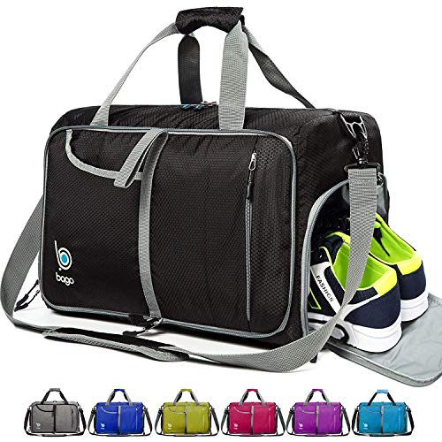 Bago Kleine Turnbeutel für Damen und Herren - Kleine verstaubare Sport-Duffle Bag für Damen - Turnbeutel mit Schuhfach und Nasstasche - Duffle Gym Bag für Damen, Schwarz , 40 l Cover