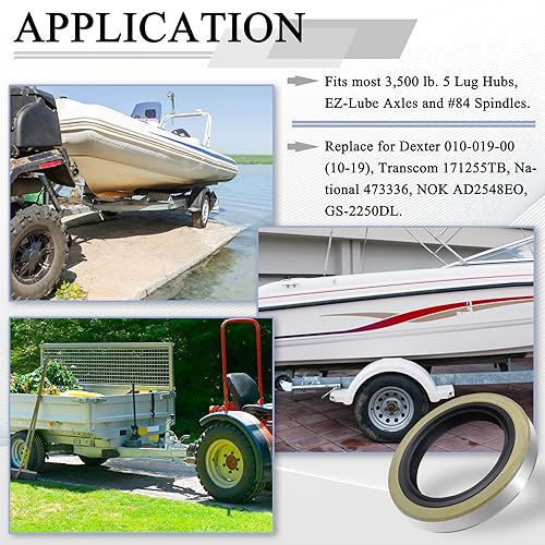 Image of 4Pcs Trailer Axle Hub Wheel Grease Seals with 4Pcs Cotter Pins Replace for Dexter 010-019-00 (10-19) Transcom 171255TB National 473336, ID 1.719'' x OD 2.565'' Double Lip Seals, 3500 lbs #84 Spindle