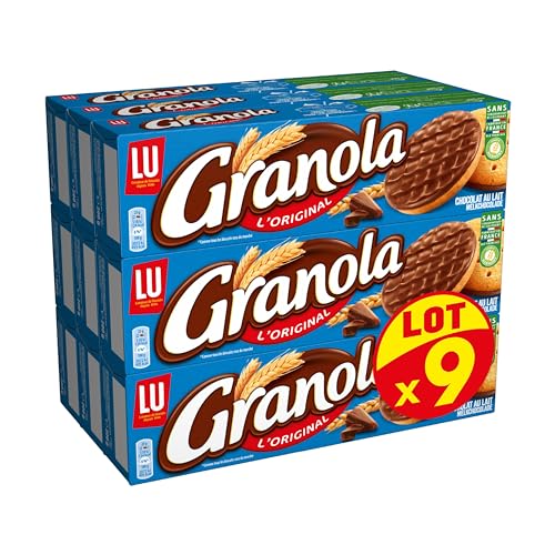 Granola - Biscuits au Chocolat au Lait - Idéal pour le Goûter - Lot de 9 Boîtes de 200 g