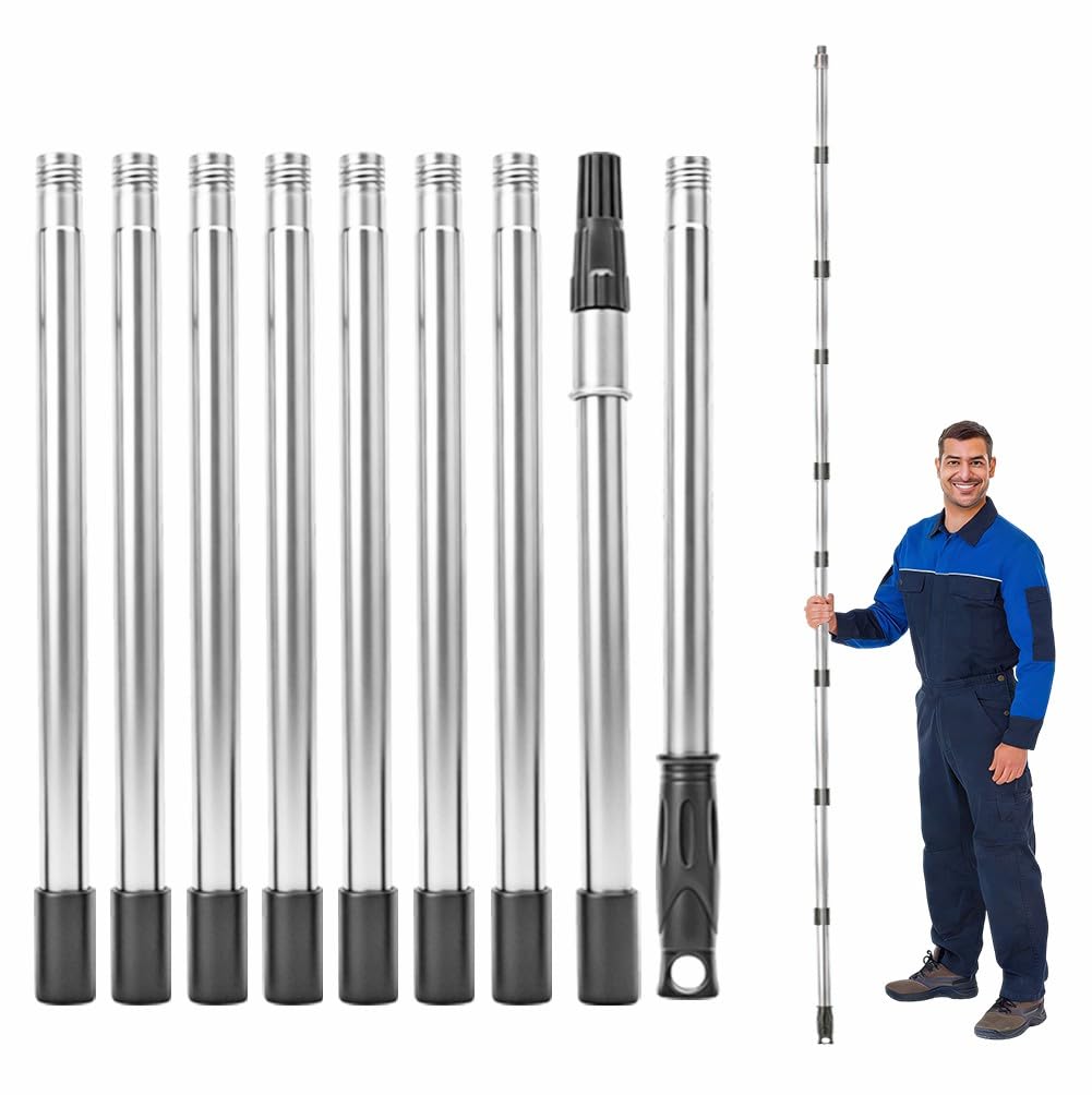 Yuragim Barre télescopique de 3,6 m - Barre d'extension en 9 pièces - Barre télescopique - En acier inoxydable - Pour rouleau de peinture, rouleaux de peinture, outils de peinture, manche télescopique