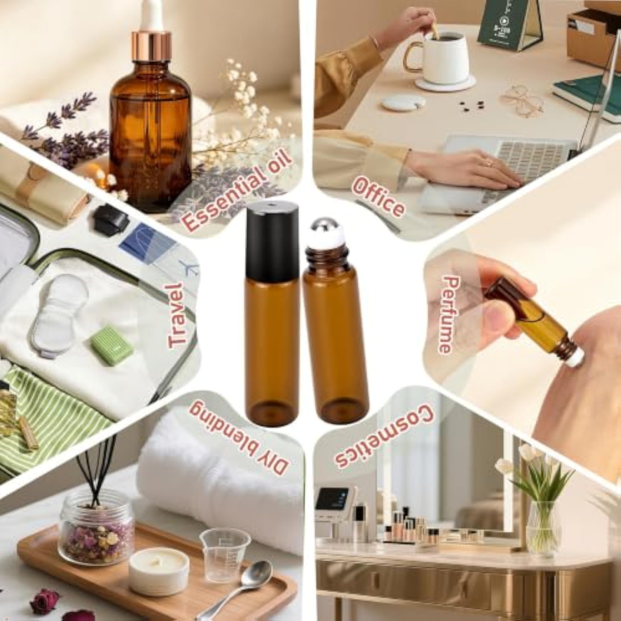 15 Pack 5ml Amber Glass Essential Oil Roller Bottles