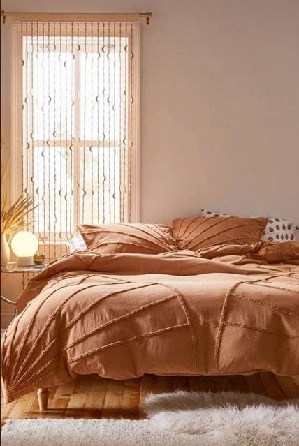 Duvet Cover 3 Piece Set Tufted Cotton Duvet Cover Set Luxury Boho Bedding, Down Comforter Cover Pillowcases Home Decor Duvet Bedding Set (California King 98" x 104", Pattern 1 Terracotta)