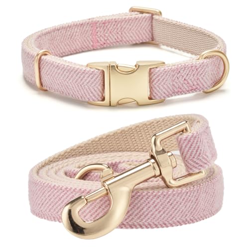 Ewinoom Dog Collar & Leash Set, Adjustable, Pink