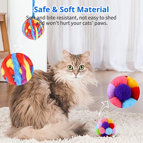 Serjooc 6 Pcs Cat Ball Toys With Bell, Woolen Yarn Cat Toy Balls With Rustle Sound, Cat Pompom Fuzzy Balls Colorful Interactive Toys For Indoor Cats And Kittens #TOP3