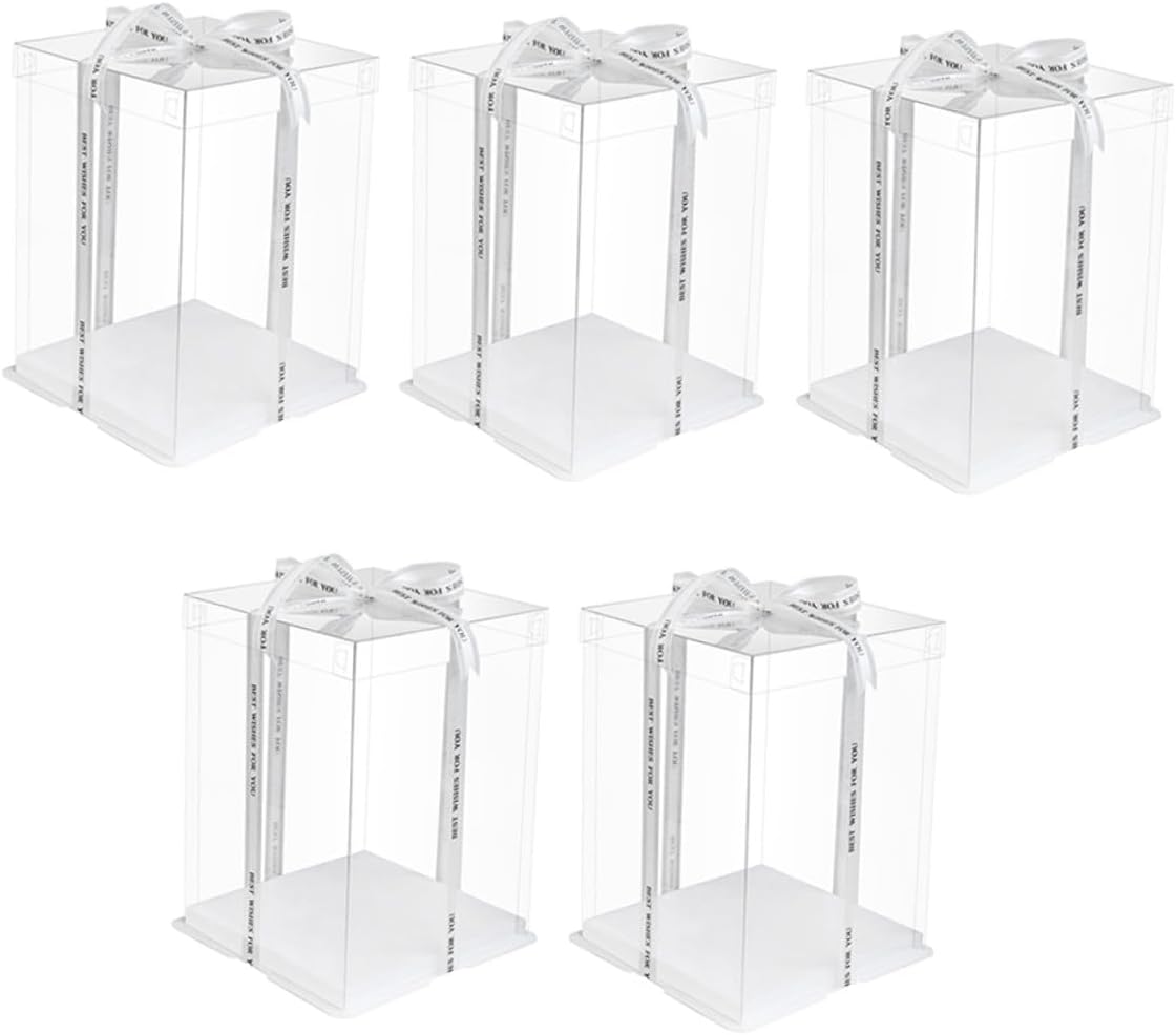 8-inch Birthday Cake Box with Lid, Food-grade Plastic Cake Storage Container, Reusable Dessert Packing Carrier for Party, 5pcs