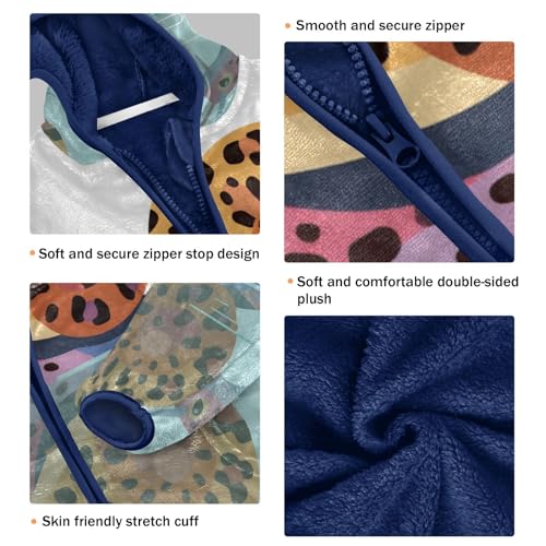 Colorful Snail with Leopard Toddler Fleece Jacket Girl Boys Hooded Fleece Jacket Coat Warm Outwear Zip-up 3-10T3