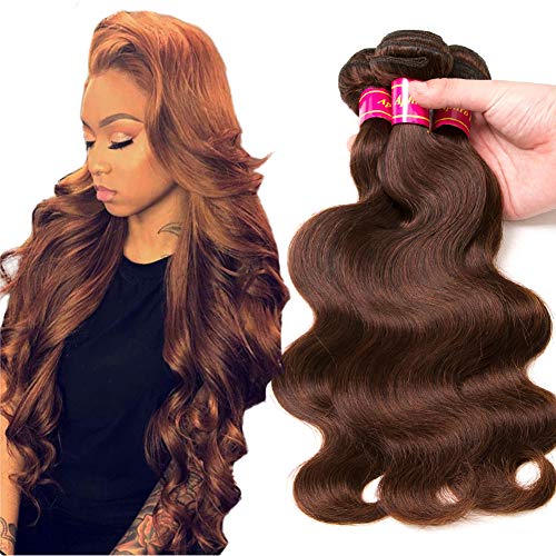 Aphro Hair Brazilian Body Wave Bundles 100% Human Hair Extensions 3 Bundles Body Wave Brazilian Virgin Remy Human Hair Weave 4# Light Brown Color (12 14 16)