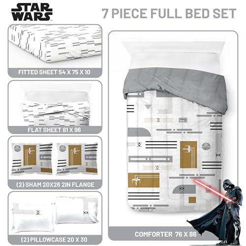 Image of Jay Franco Star Wars Full Comforter Set 7 Piece Soft Modern Bedding, White | Bed in a Bag, Comforter Sheets Shams Pillowcases, Official Product, Soft Microfiber, Machine Washable, Fan Gift