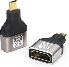 Micro HDMI Adapter, 8K Micro HDMI Male to Standard HDMI Female Converter, Ultra Small, Lightweight, Supports 8K@60Hz/4K@144Hz/2K@240Hz, HDR (Set of 2)