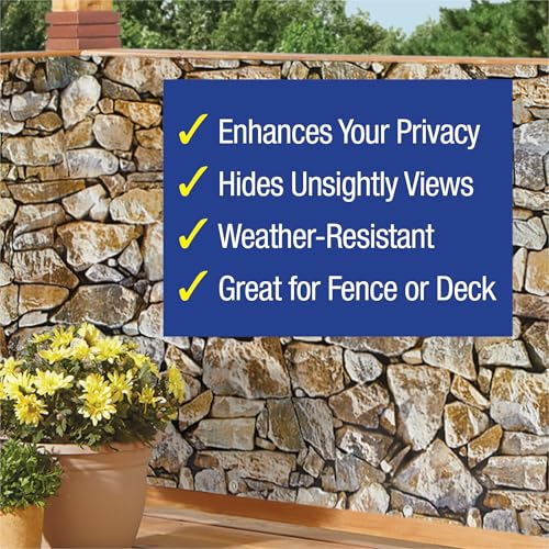 Collections Etc Realistic Faux Stone Privacy Fence Cover-Rope & Metal Eyelets Included-Easy Installation to Any Fence/Deck-Hides Unsightly Views-Weather-Resistant Polyester, Plastic - 180" L x 34" H - Thumbnail 3